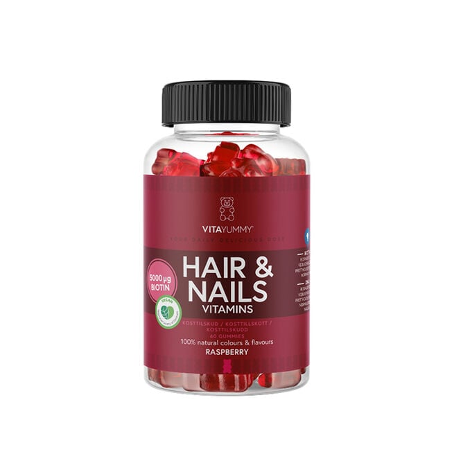 Hår & negle Vitaminer 60 Gummies Hindbær