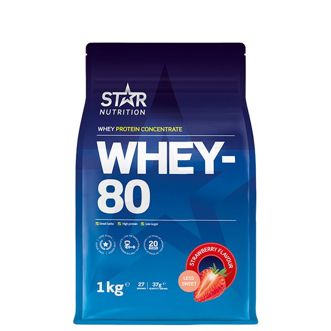 Whey-80 Valleprotein 1 kg Jordgubb Less Sweet (NEW)