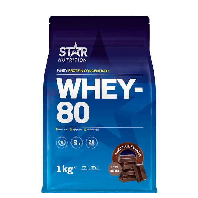 Whey-80 Valleprotein 1 kg Choklad (less sweet)