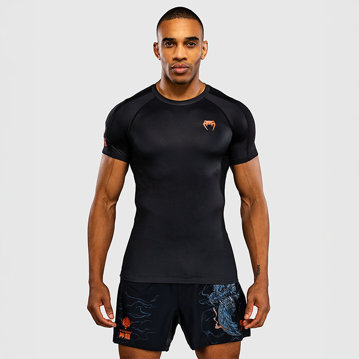Venum Thunder Dragon Kort&aelig;rmet Rashguard Sort Gr&aring; Kobber