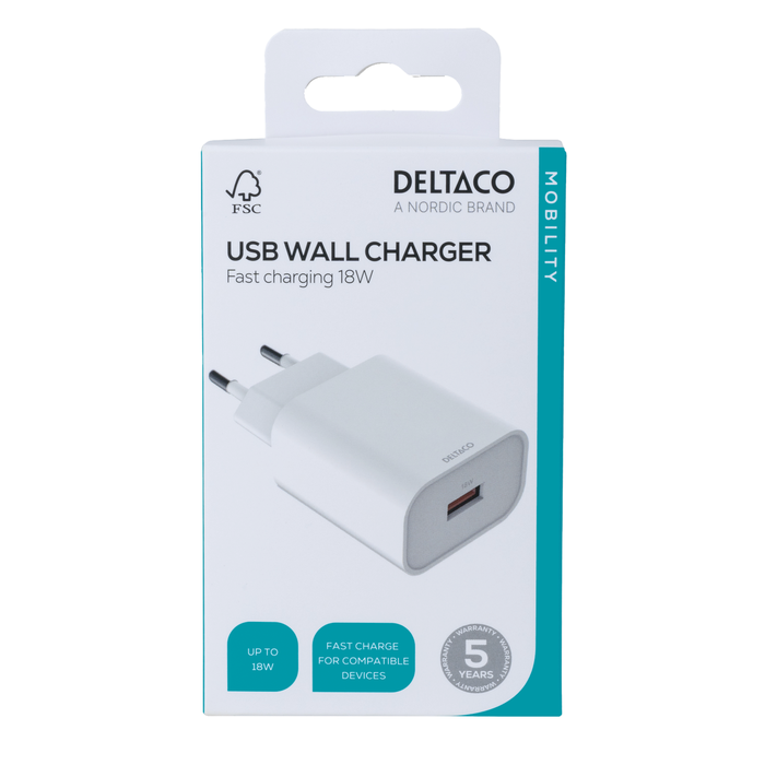 USB V&aelig;goplader 1 x USB-A 18 W Hvid