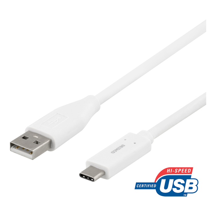 USB-A til USB-C Ladekabel 1 m 3 A Hvid