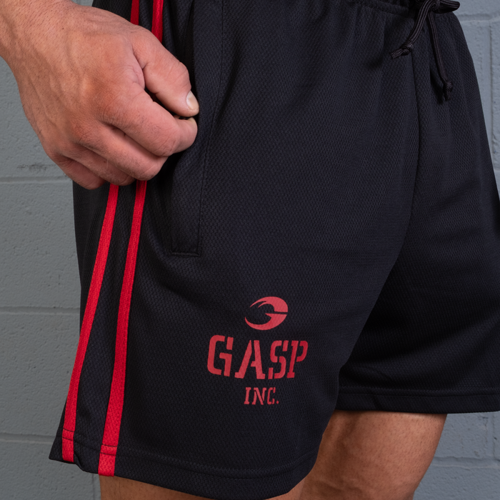 2 Stripe St. Mesh Shorts, Black/Red