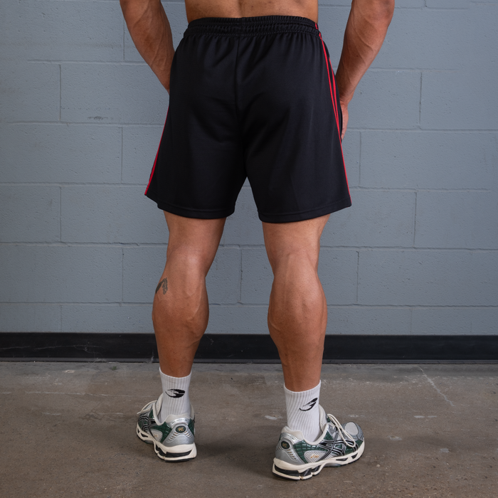 2 Stripe St. Mesh Shorts, Black/Red