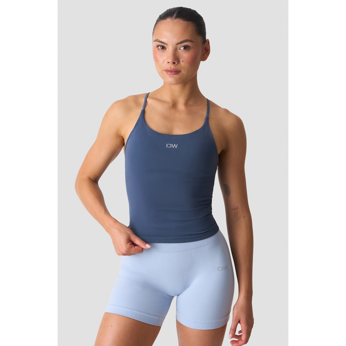 Smooth Seamless 2 i 1 Tanktop med Tynde Stropper Bl&aring;