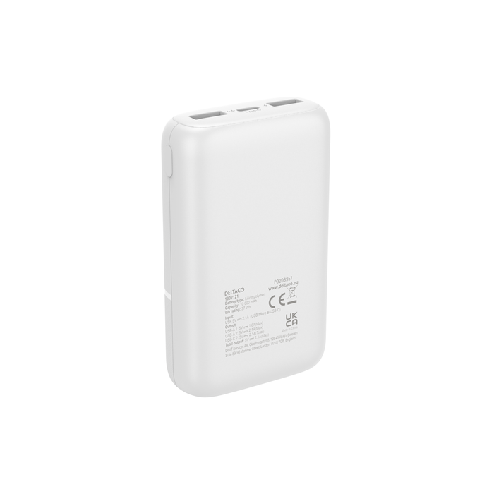 Power Bank 10000 mAh 2 x USB-A 1 x USB-C Hvid